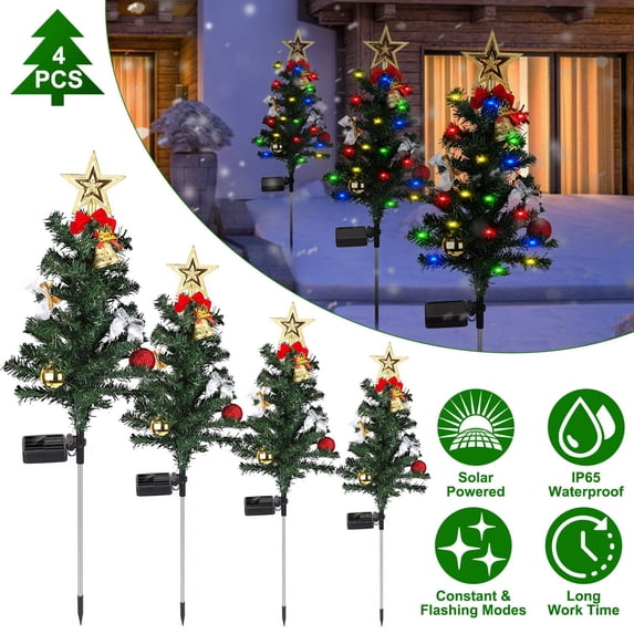 Moclever 4Pack Outdoor Solar Christmas Tree Lights, Christmas Lights Garden Decorations with Constant and Flashing Modes IP65 Waterproof for Pathway Patio Landscape