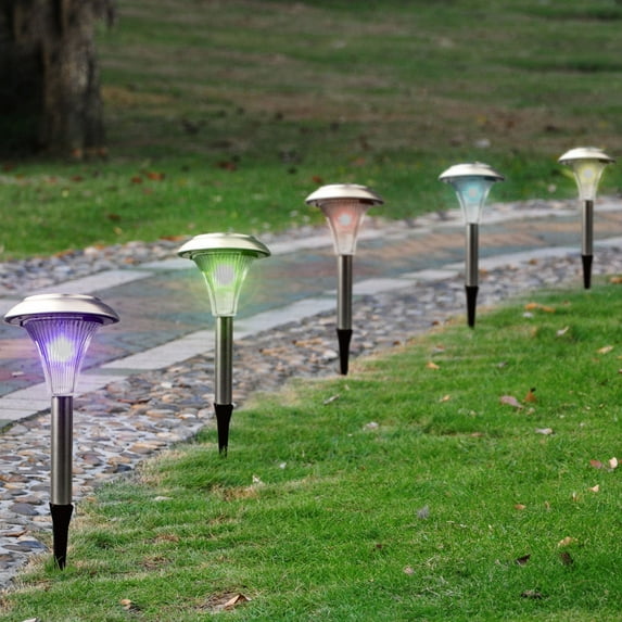 iMounTEK Solar LED Garden Path Stake Lights, Color Changing, Landscape Outdoor Patio Lights, Stainless Steel (Set of 12)