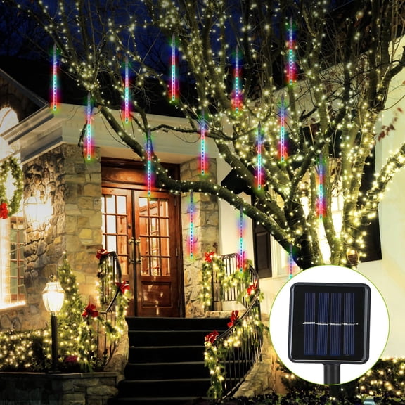 iMounTEK Solar Powered Meteor Shower String Lights 9.84FT Falling Raindrop Tube Lamp Water Resistant Decorative Lights for Tree Home Garden Parties