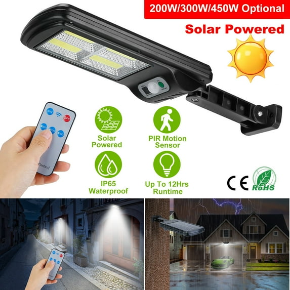 iMounTEK Solar Powered Motion Sensor Wall Light with 3 Lighting Modes, Remote Control, IP65 Waterproof, Bright 300W 120LED Beads, Black