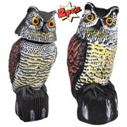 TeqHome Solar Powered Owl Decoy + Lifelike Owl Decoy Bird Repellent Chemical-Free Pest Control for Gardens Rooftops and Patios 2PCS