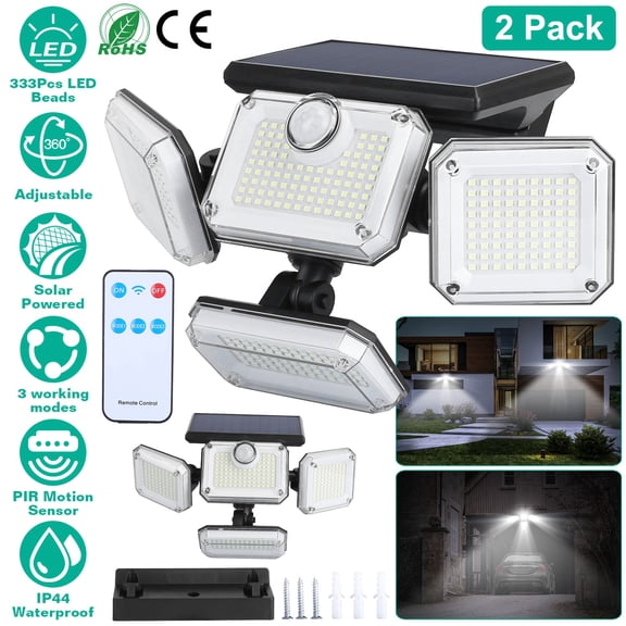 Moclever Solar Wall Lights IP44 Waterproof Motion Sensor Lights with 4 Adjustable Heads 333Pcs LED Beads 120° Sensing Angle Remote Control for Yard Front Door Porch Garage 2 Pack