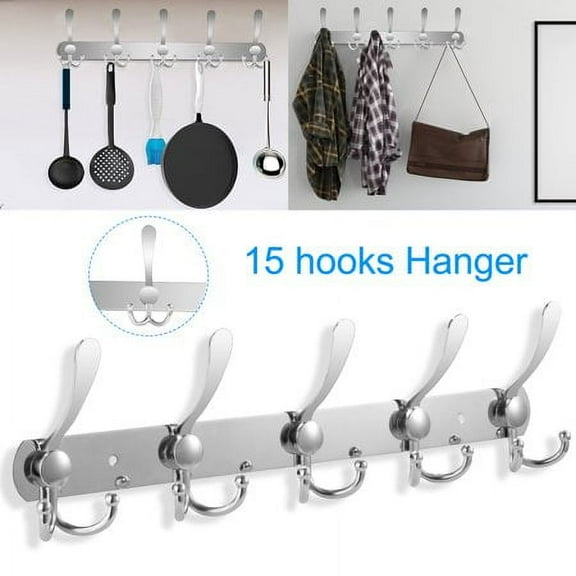 iMounTEK Stainless Steel 15 Hooks Wall Hanger Coat Hat Clothes Holder Bedroom Towel Rack Heavy Duty Coat Hanger