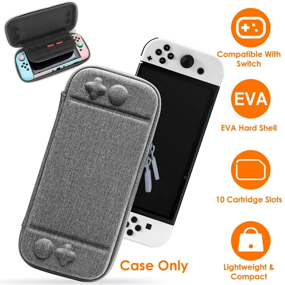Moclever Switch Protective Case, Carrying Case Compatible with Nintendo Switch EVA Hard Shell Console Storage Bag Pouch Case with 10 Game Catridge Slots, Grey