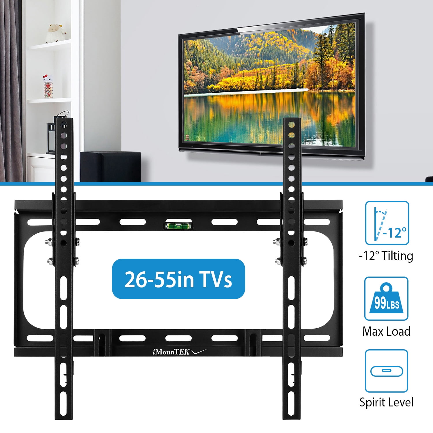 Imountek TV Wall Mount Tilt Dual Arm TV Mount Brackets Max VESA 400x400mm for 26-55in TVs, Black