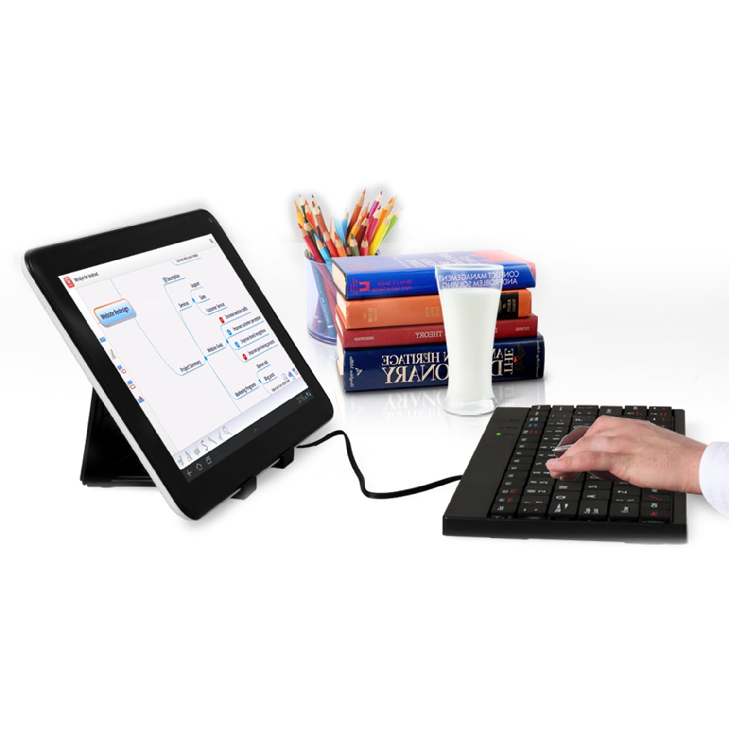 iMounTEK Tablet PC Stand USB Mini Keyboard Set with Tablet PC Organize Bag Suit for Tablet Under 10in, Black