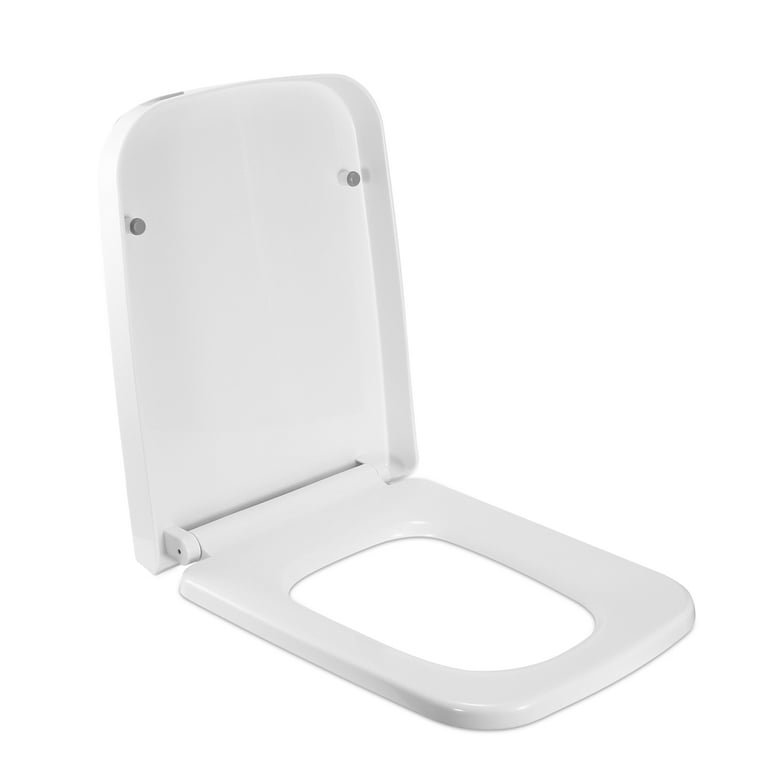iMounTEK Toilet Seat Cover Plastic Square Toilet Seat Heavy Duty Quiet Close Release Easy to Clean White