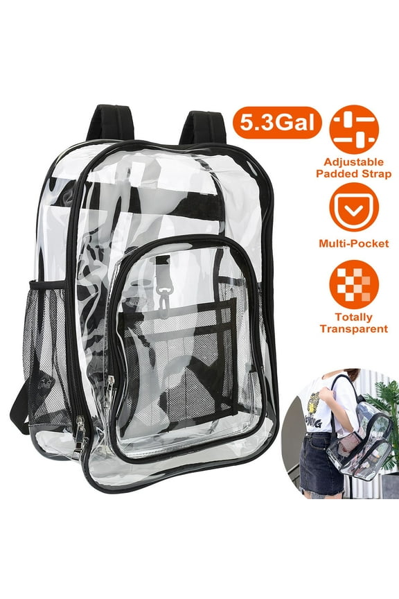Heavy Duty Clear Backpack, 20L Transparent PVC Book Bag, Waterproof College & Work Backpack with Adjustable Padded Straps