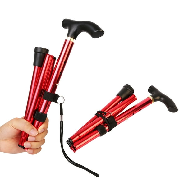 iMounTEK Walking Cane Aluminum Alloy Walking Stick Adjustable Folding Travel Hiking Stick Anti-Slip, Red