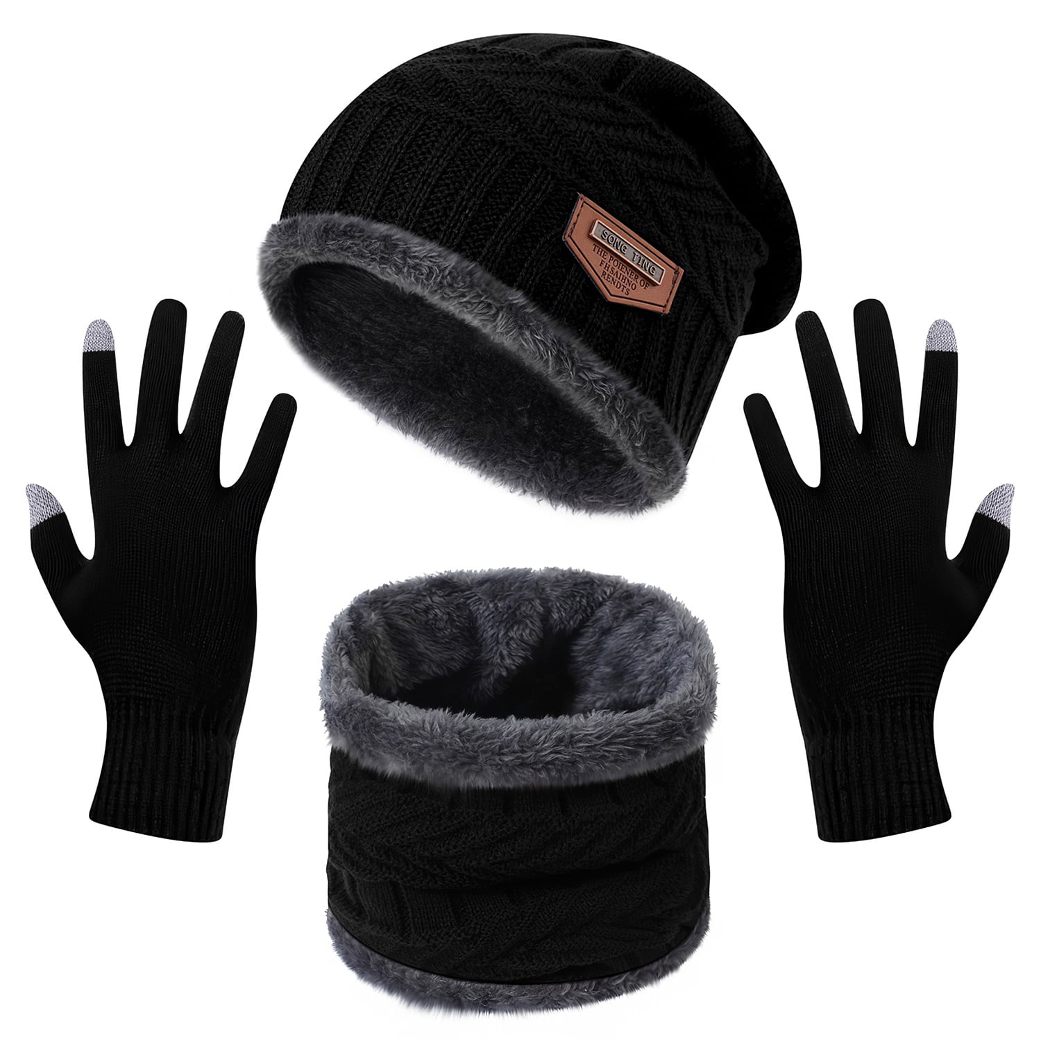 iMounTEK Winter Hat Scarf and Gloves Set for Men Women Knit Beanie Winter Gloves and Scarves