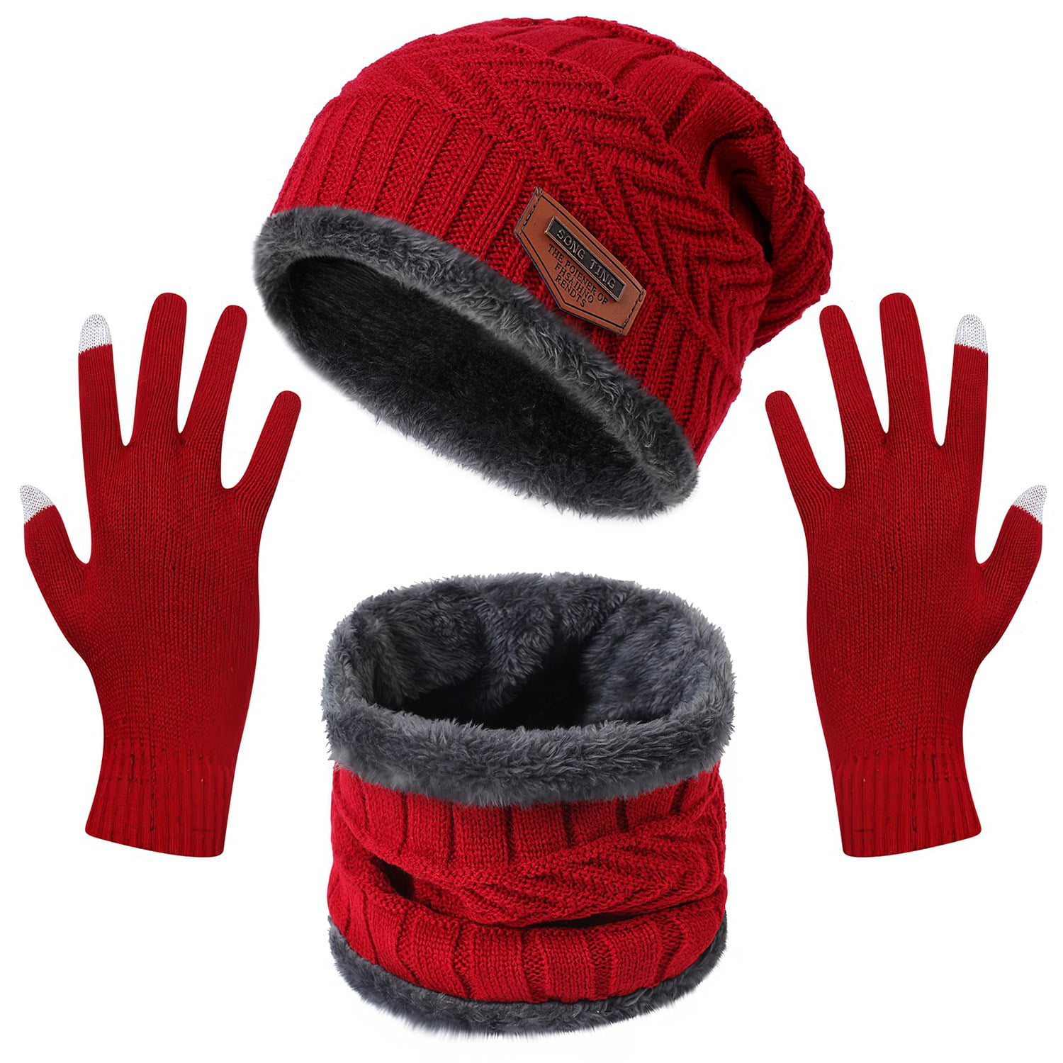 iMounTEK Winter Hat Scarf and Gloves Set for Men Women Knit Beanie Winter Gloves and Scarves