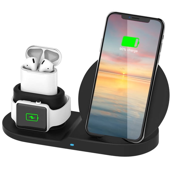 TeqHome Wireless Charger, 3 in 1 Fast Wireless Charger Station for iPhone/iWatch/Airpods, Compatible for iPhone11/11Pro/XS/XR/MAX/X/8Plus/8,iWatch5/4/3/2/1, AirPods2/1/pro, Samsung Galaxy Note 9/8/S9