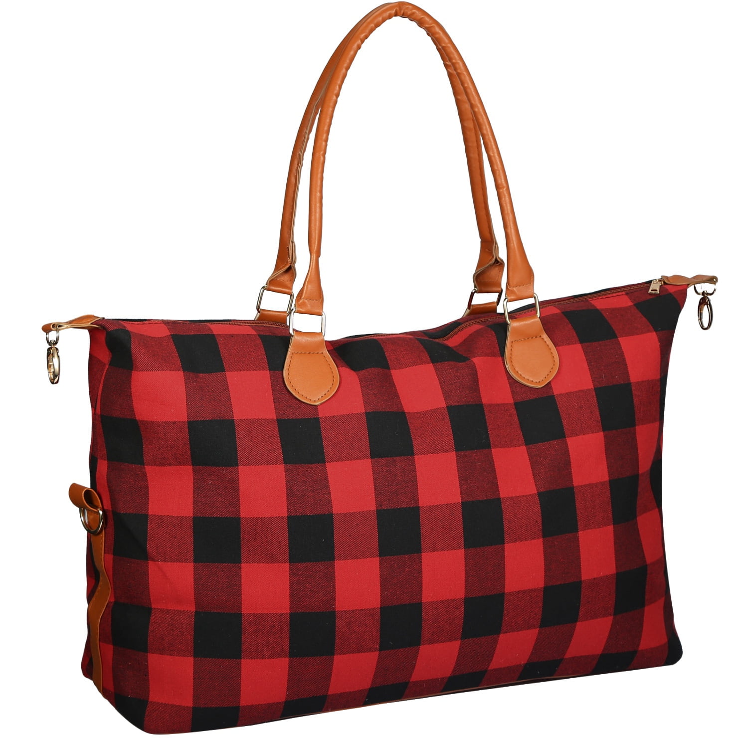 Moclever Women Duffle Bag Weekend Overnight Bag Tote Bags Portable Diaper Bag Outdoor, Red Plaid
