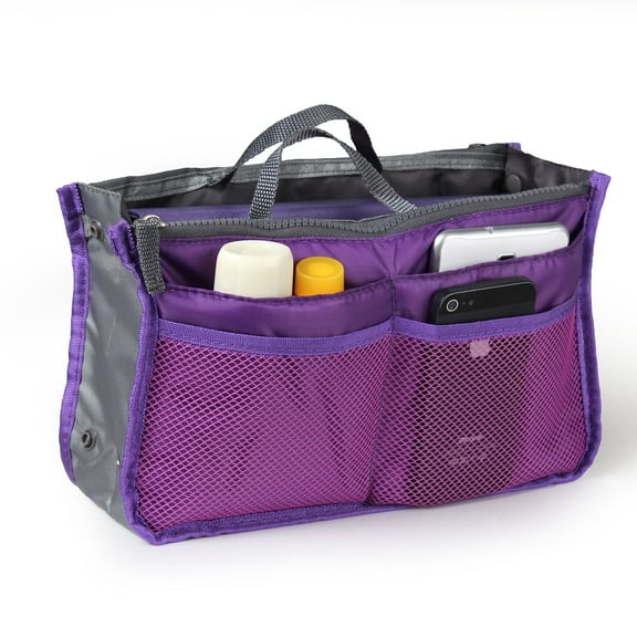 iMounTEK Women Multi-Pocket Travel Handbag Organizer Insert with Zipper Handles Purse Liner, Purple