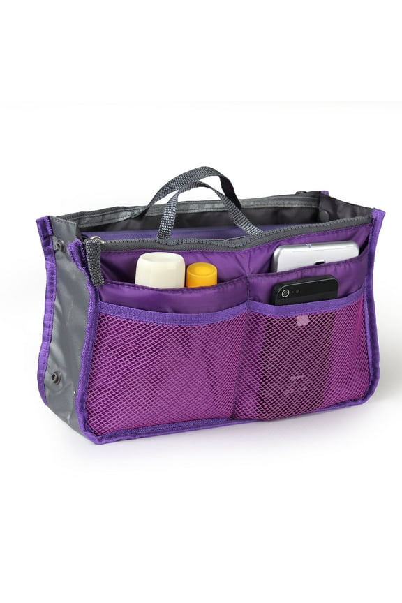 iMounTEK Women Multi-Pocket Travel Handbag Organizer Insert with Zipper Handles Purse Liner, Purple