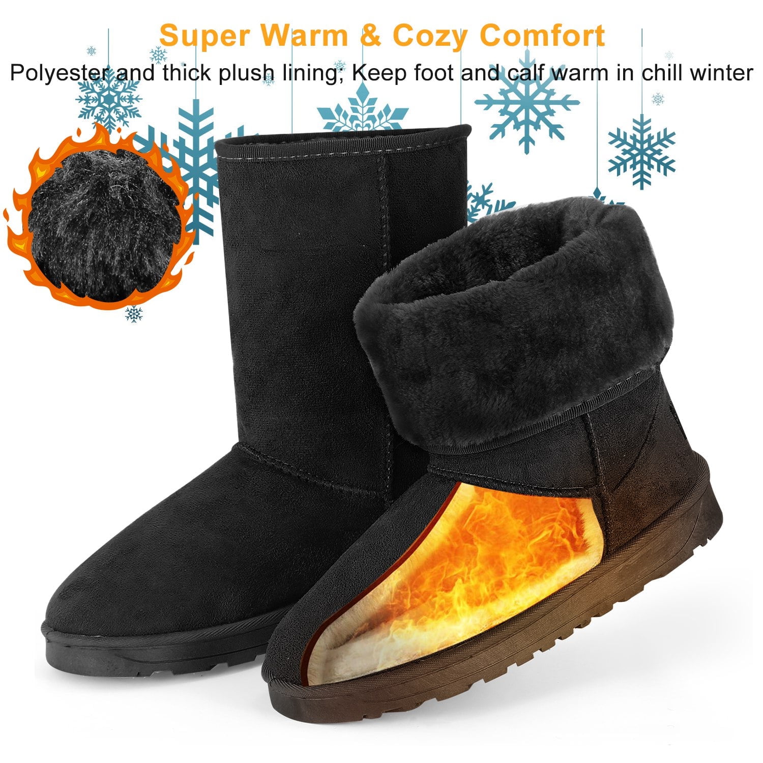Moclever Women Snow Boots, Waterproof, Warm Plush Lining, Polyester ...