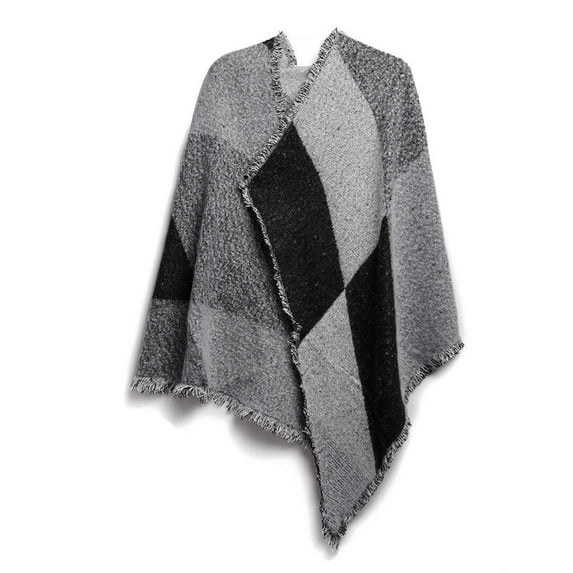 Moclever Women Winter Warm Scarf Long Soft Knitted Shawl Extra Thick Plaid Blanket Wrap Cape, Grey