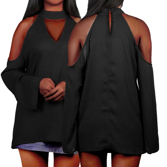 Imountek Women Off Shoulder T-Shirt, V-Neck Long Sleeve Cold Shoulder Tops for Summer