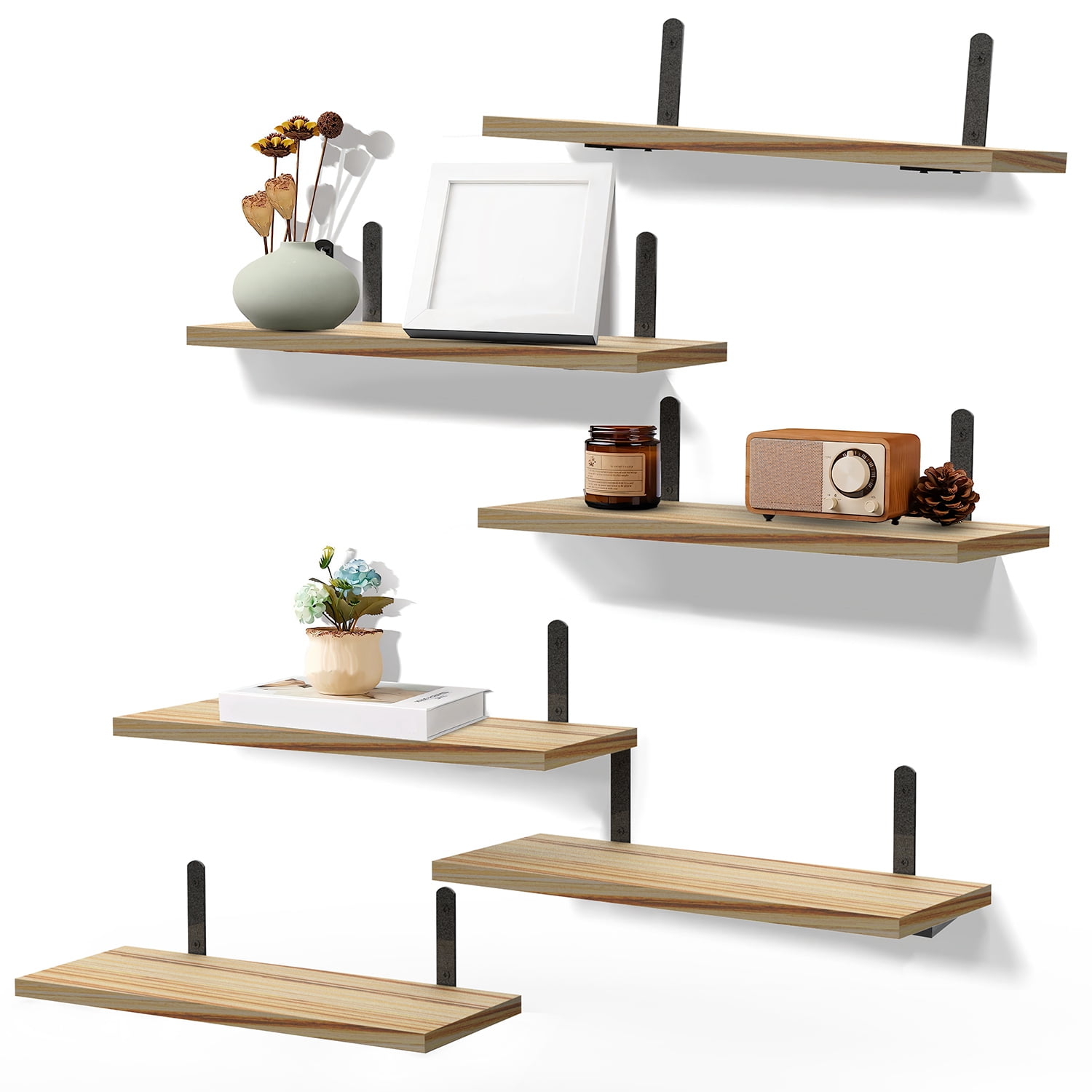 Floating Shelves, iMounTEK Set of 6 Wall Mounted Rustic Floating Wood for Living Room, Dining Room, Office, Bedroom