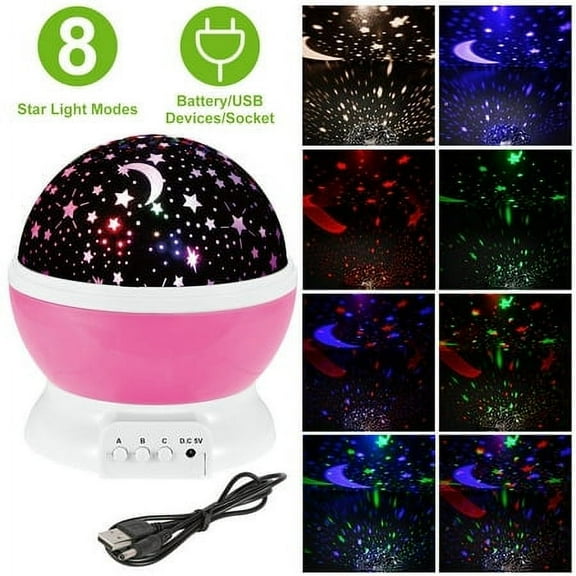 iMounTek Star Projector Night Lights for Kids, Room Lights for Kids Glow in The Dark Stars Moon for Child Sleep Peacefully, Birthday Gifts, Pink