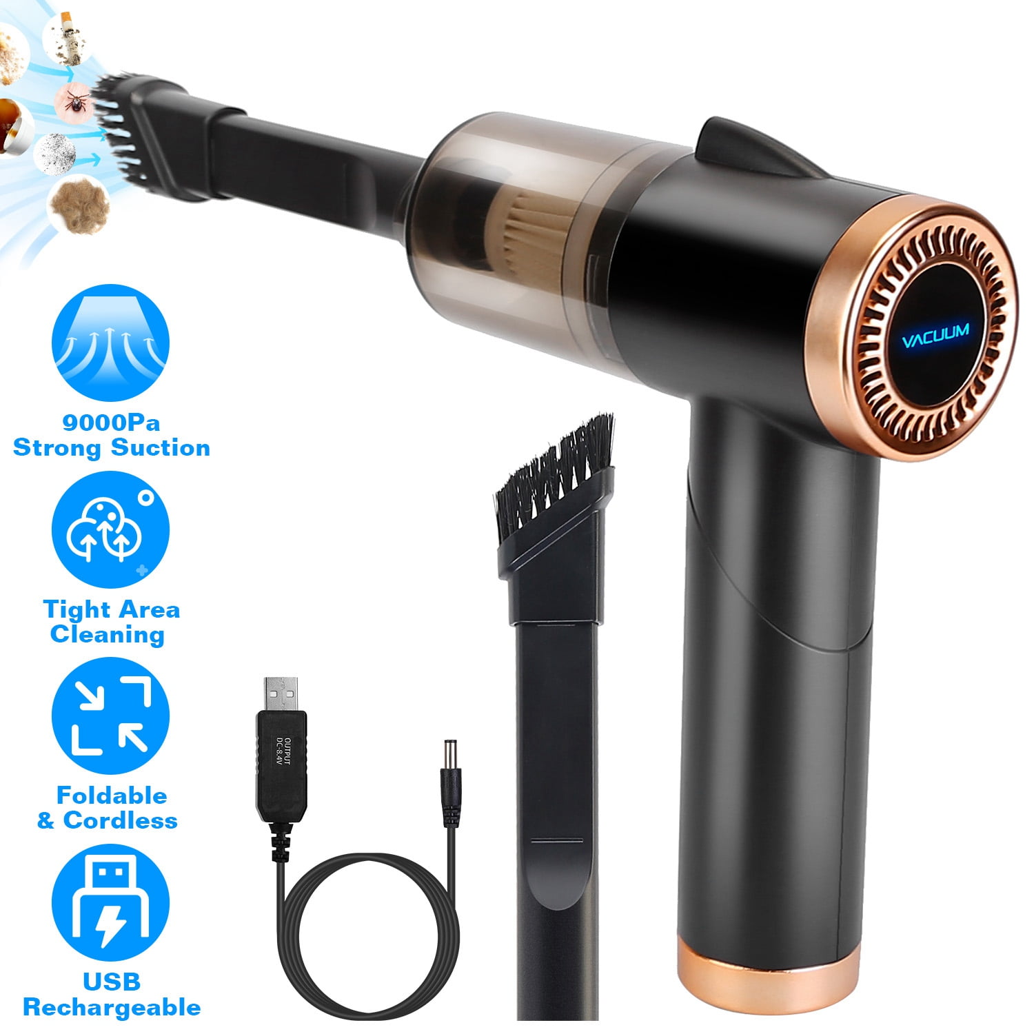 Moclever 120W 9000PA Car Vacuum, Cordless Handheld Vacuum Cleaner, Ultra-Lightweight Suction Power, USB Charging, for Home Cleaning