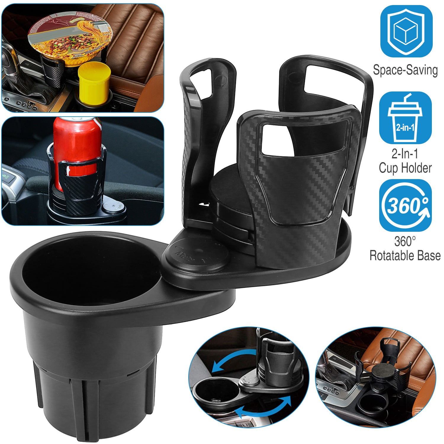Car Cup Holder Expander Adapter - 2 in 1 MultifuncUniversal Insert