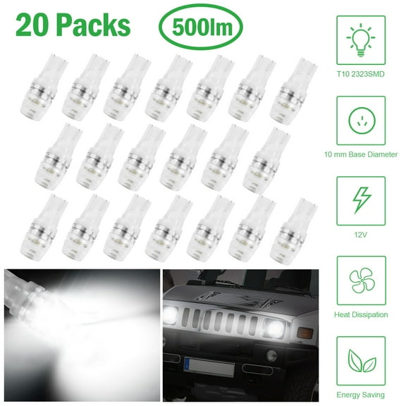iMountek 20Pcs/Kit LED Car Light Bulbs 500lm T10 2323SMD 6500K White Auto Lamps Replacement for Dome Map Door Trunk Signal License Plate