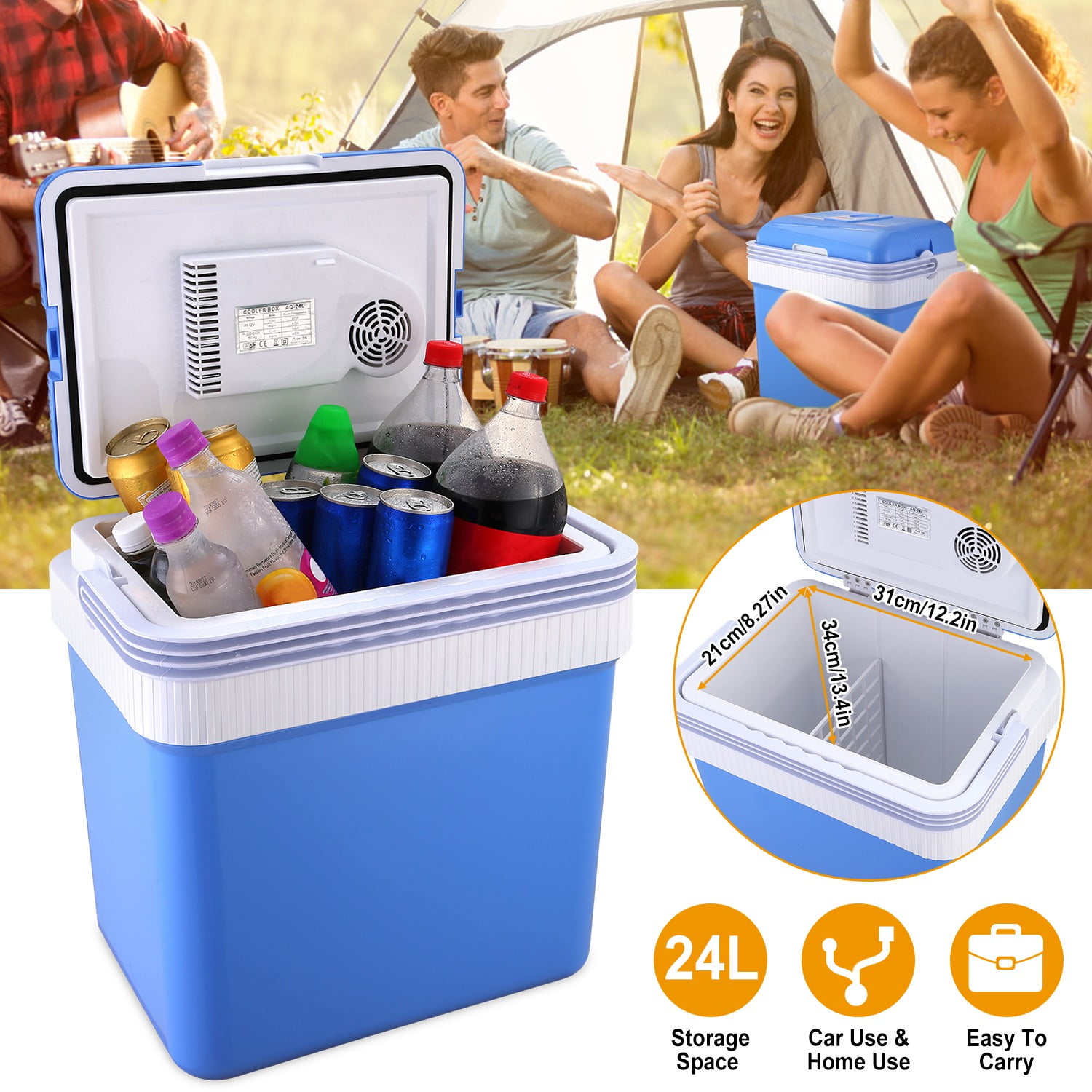 Ivation 24 L Portable Electric Cooler, Camping Fridge With Car