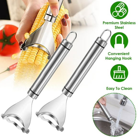 iMountek 2Pcs Stainless Steel Corn Cob Peelers One-Step Cob Kerneler Remover Kitchen Corn Stripper Cutter Slicer Thresher Tool