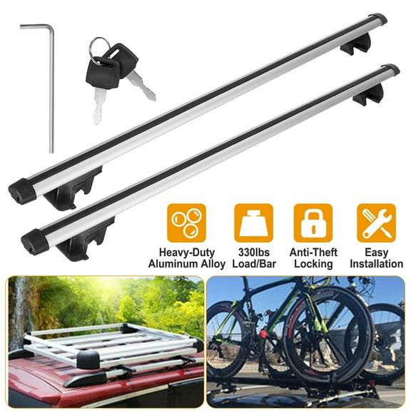 Moclever 2Pcs Universal Car Roof Top Cross Bar Luggage Carrie Rack Aluminum w/ Lock Key Fit Most Cars SUVs,330lbs Max Load, Silver