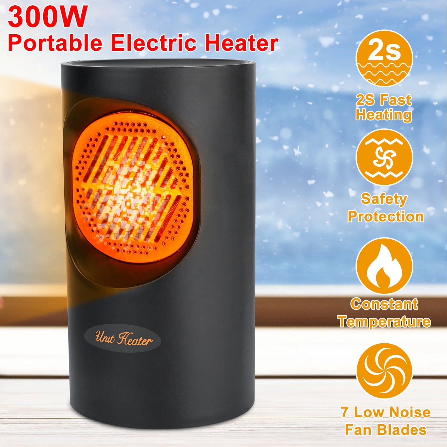 iMountek 300W Portable Electric Heater Mini Heating Unit Fan Portable Floor  Desktop Air Fan Heater Black