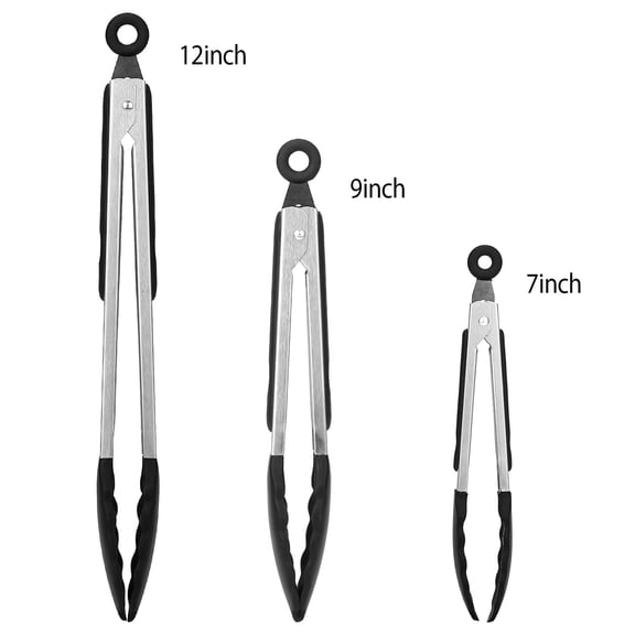 3Pcs Kitchen Tong Set TeqHome Cooking Food Tongs Silicone Tips Stainless Steel for Camping Grilling