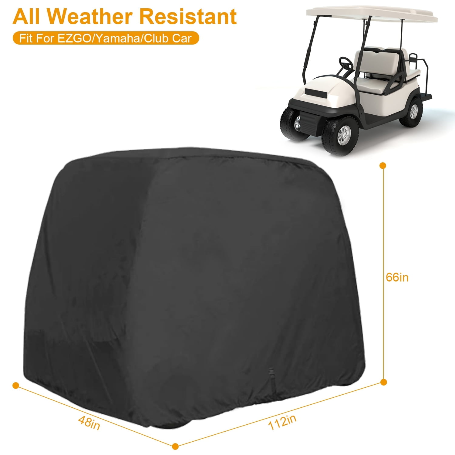 Moclever Universal 4 Passengers Golf Cart Cover 210D Waterproof UV Protector Cover Fit for EZGO Club Car Yamaha, Black