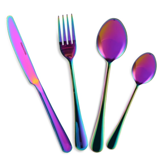 TeqHome 4-Piece Flatware Set Stainless Steel Silverware Cutlery Kitchen Utensil Set With Fork Knife Tea Spoon for Home Kitchen Hotel Restaurant