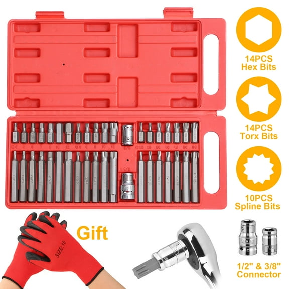 iMountek 40Pcs Socket Bit Set Hex Torx Spine CRV Combination Bits With 3/8"1/2" Drive Free Gloves Case