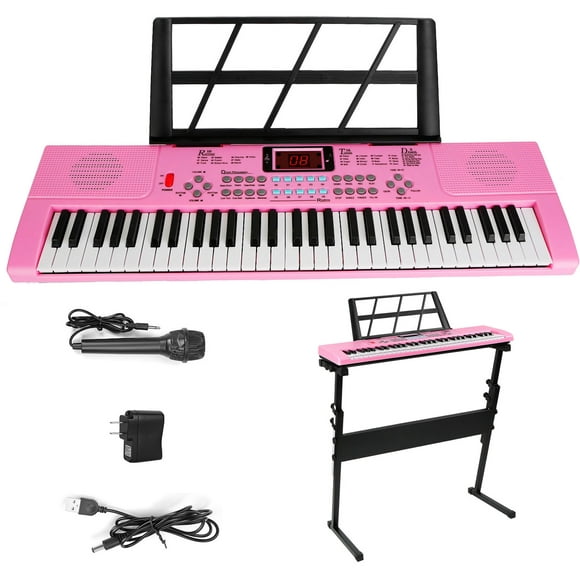 iMountek 61 Key Electronic Keyboard Digital Piano Organ Musical Instrument with Stand and Microphone Pink