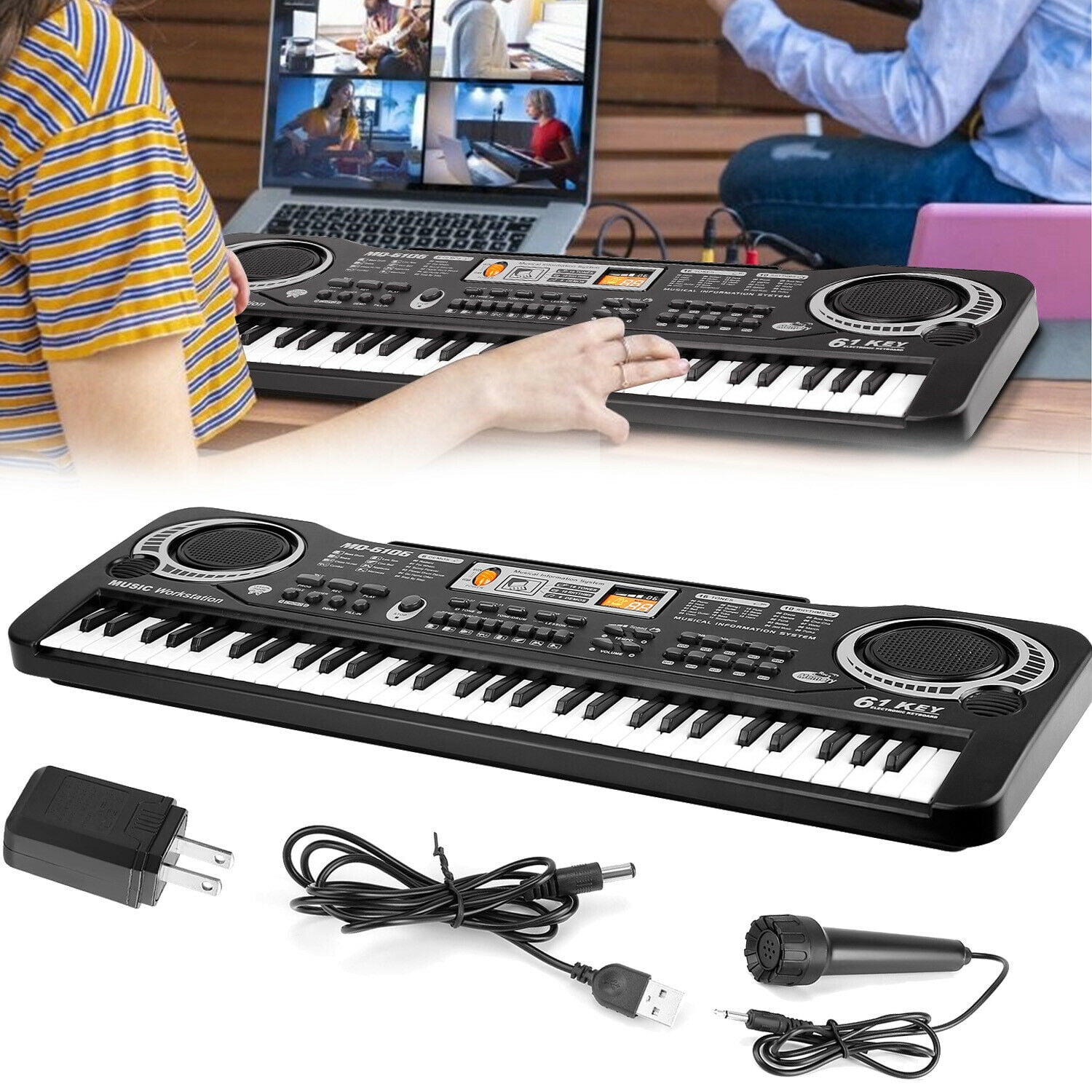 TeqHome 61 Keys Digital Music Electronic Keyboard for Beginner Electric Piano Organ and Microphone Gift