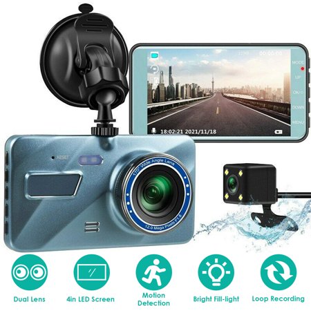 iMountek 720P Dual Dash Cam Car Camera Recorder Looping Recording Car DVR Driving Vehicle Recorder with Motion Detection Light