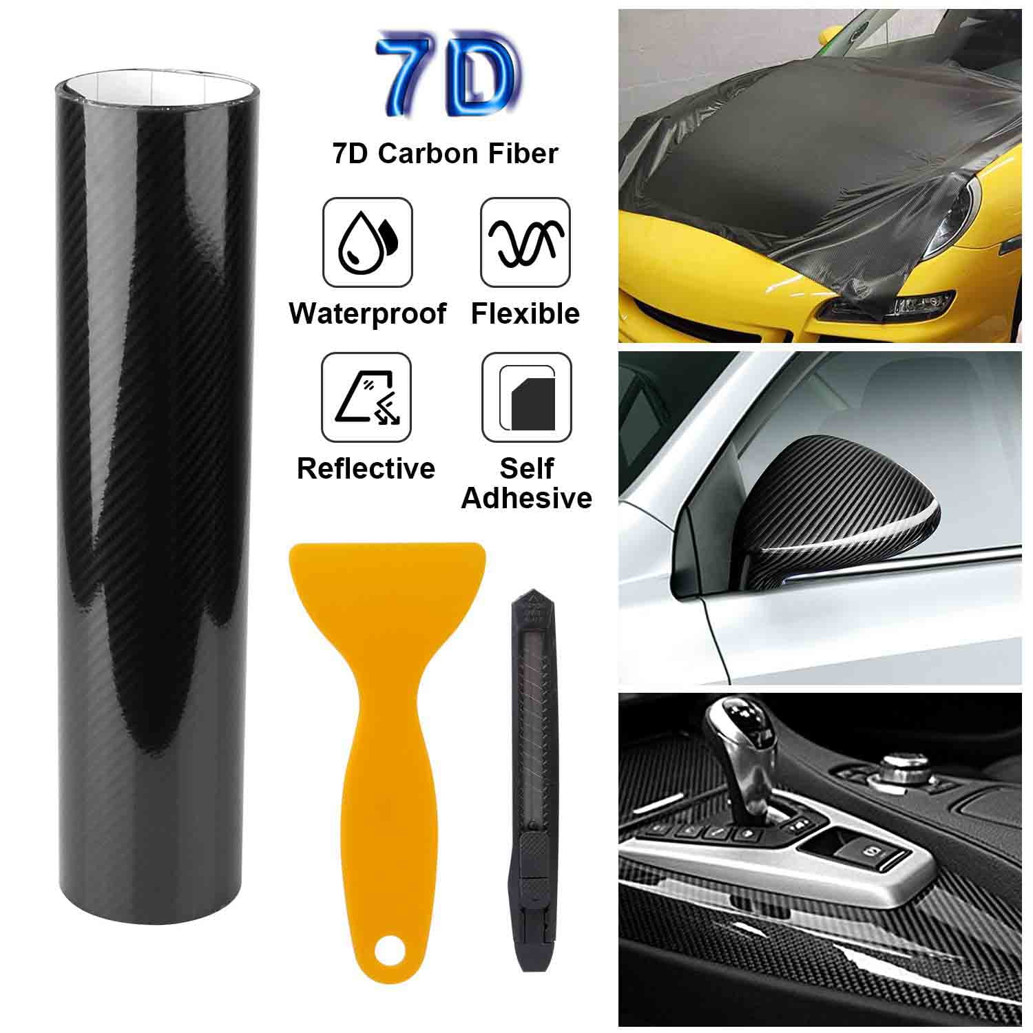 Dropship Black 7D Carbon Fiber Car Wrap High Gloss Vinyl Wrap Film Roll  Bubble Free Air Release For Cars Laptops Phones to Sell Online at a Lower  Price