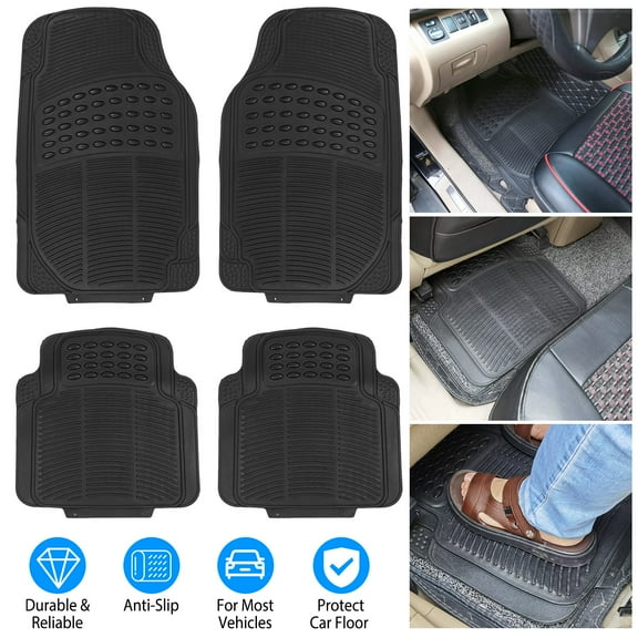 iMountek All Weather Rubber Floor Mats with Trimmable Design Front and Rear PVC Rubber Floor Mats Fit Most Cars SUVs Trucks, 4PCS