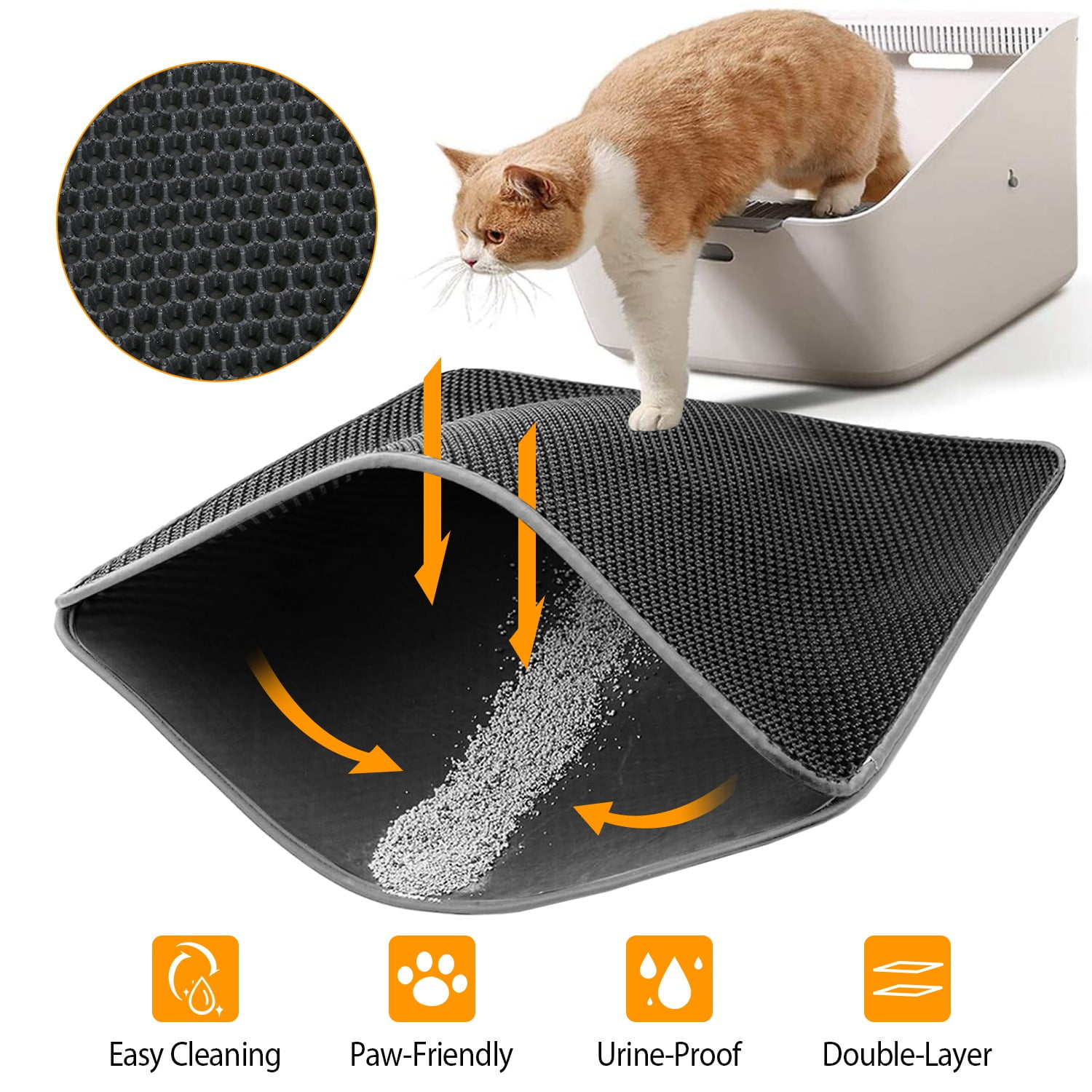 LeToo Cat Litter Mat Grey Trapping for Litter Box, No Slip & Large, Urine &  Waterproof, Honeycomb Double Layer Anti Tracking Kitty Mats, No Phthalate