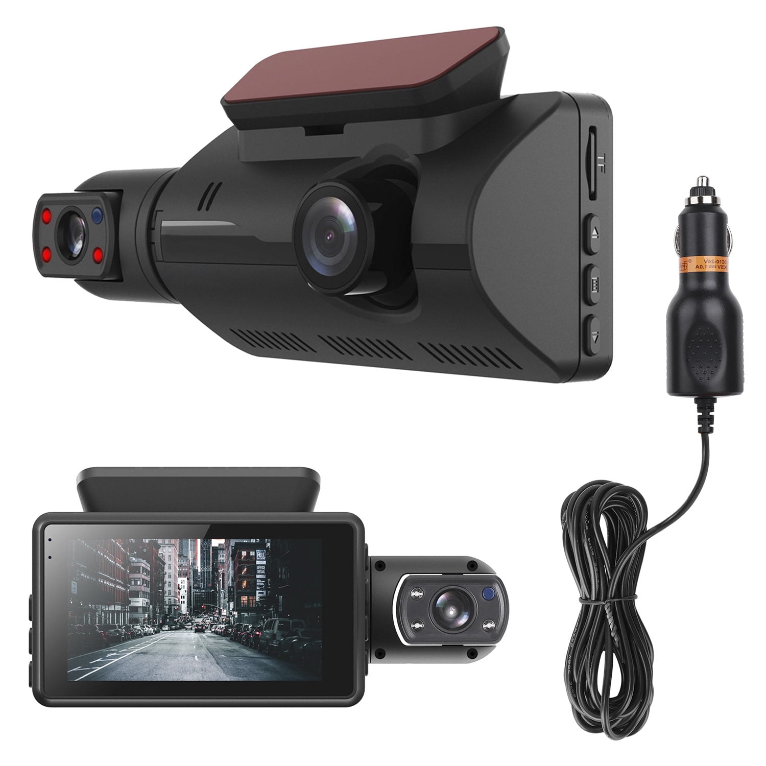  Car DVR 3 Cameras Lens 4.0 Inch HD Dash Camera 3 Way Car Dual  Lens with Rear View Camera Video Recorder Auto Dash Cam (Color Name : 2  Lens, Sd Card