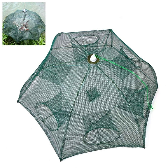 iMountek Fishing Trap Net 6 Holes Fishing Gear Folded Automatic Fishing Bait Trap Shrimp Minnow Crab Bait Net Crayfish Cast Mesh Trap