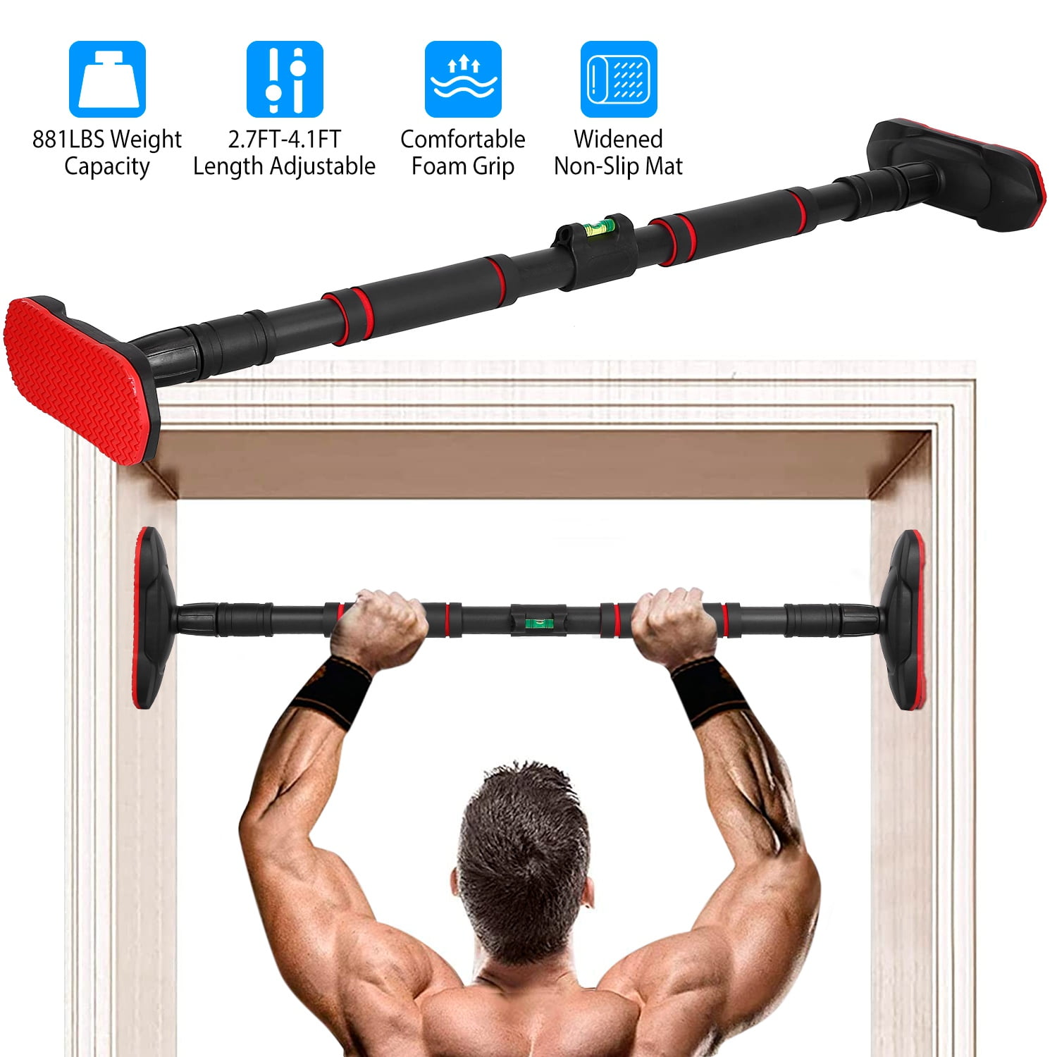 Moclever Heavy Duty Pull up Bar 2.7FT 4.1FT Adjustable Home Office Exercise Strength Bar Black