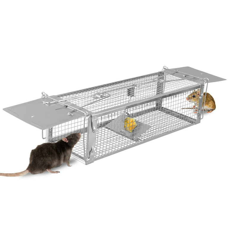iMounTEK Humane Trap Cage Dual Door Rat Trap Cage Humane Live Rodent Dense  Mesh Trap Cage Zinc Electroplating Mice Mouse Control Bait Catch with 2