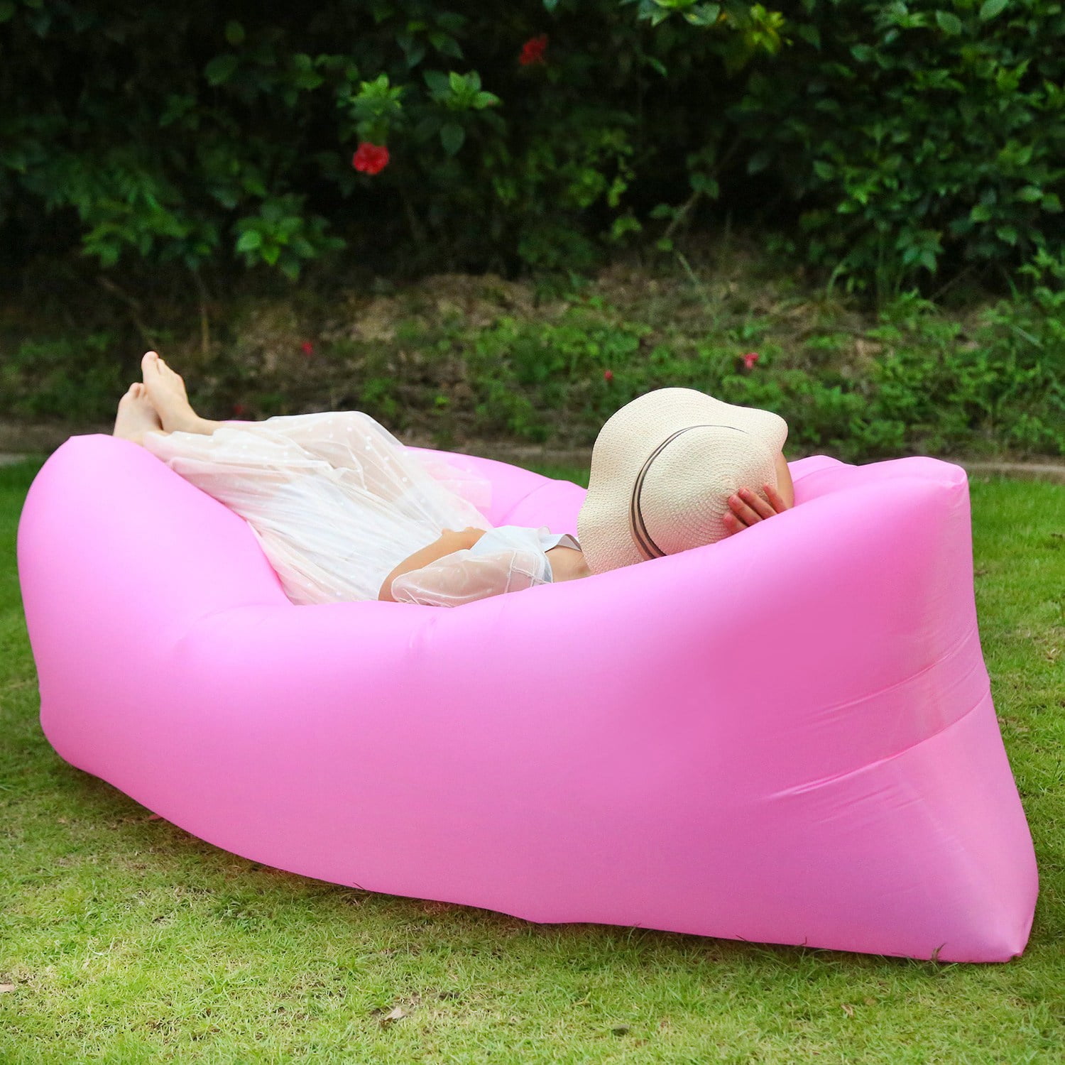 iMountek Inflatable Lounger Air Sofa Lazy Bed Sofa with Portable Organizing Bag Pink