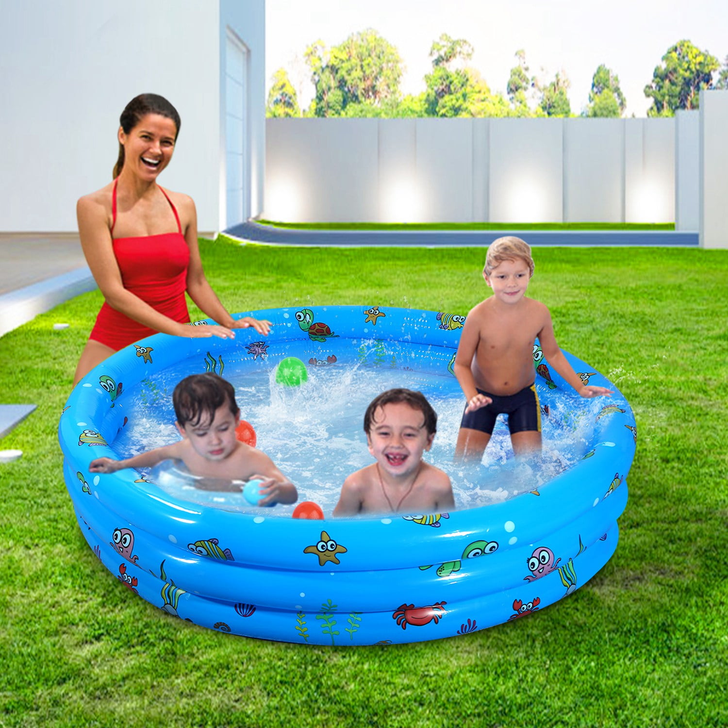 iMountek Inflatable kids Pool, Blue Swimming Pool for Toddler, Blow