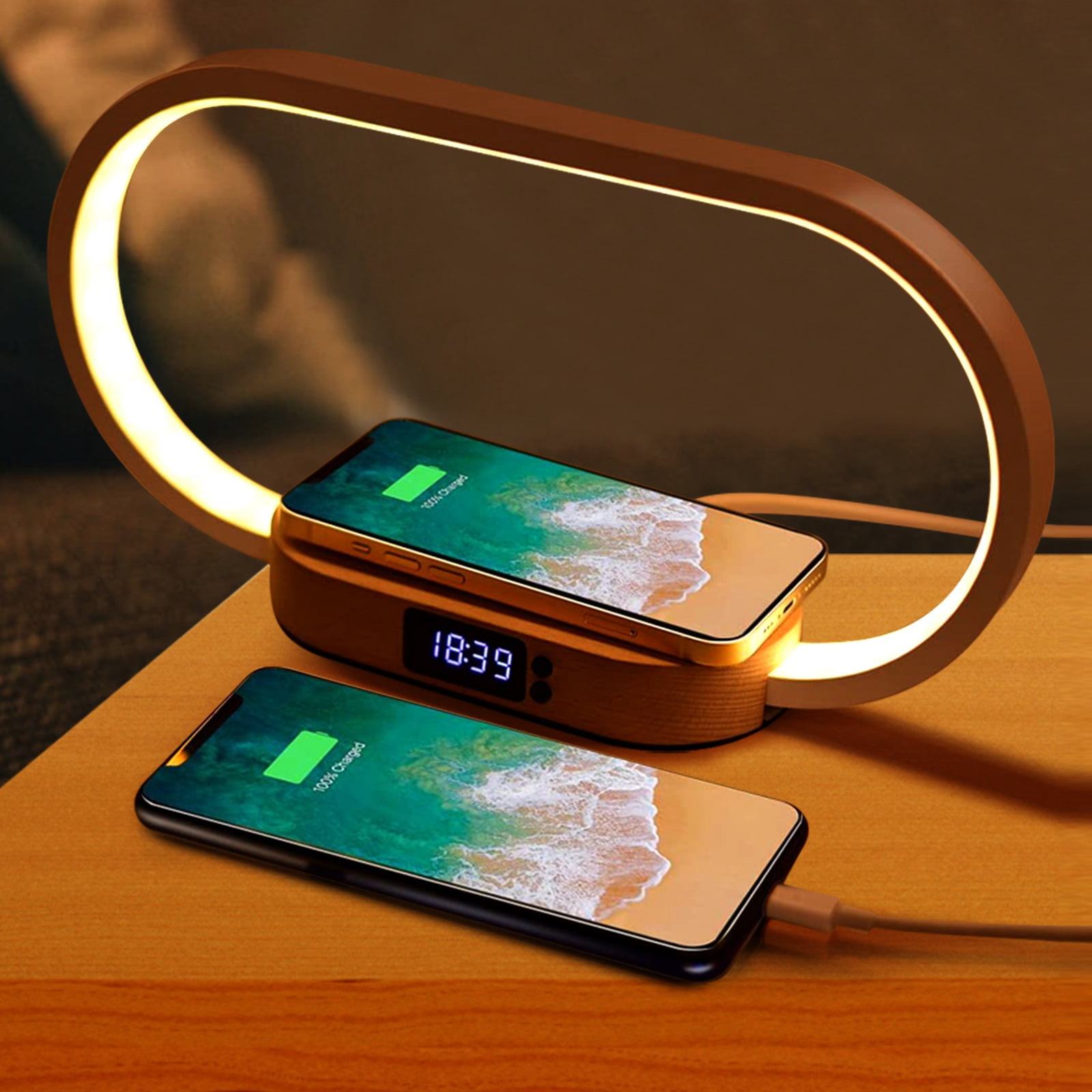 iMountek LED Desk Lamp, Bedside Table LED Night Light with Wireless Charger and Clock Dimmable Nightstand Reading Lamp Great Birthday Gifts
