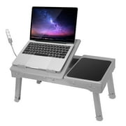 iMountek Laptop Desk, Foldable Notebook Stand Table with Internal Cooling Fan, LED Lamp, 4 Port USB - Gray