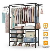 iMountek Heavy Duty Metal Closet Rod, Garment Rack with Shoe Shelves, Freestanding Wardrobe, Black